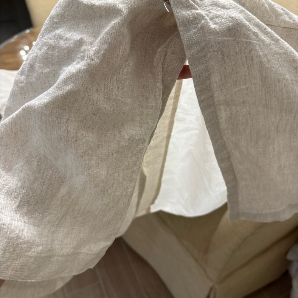 Pottery Barn White and Tan Linen Bed Skirt - Picture 5 of 6